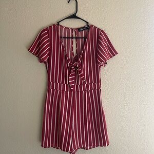 Women’s Red and White Striped Romper